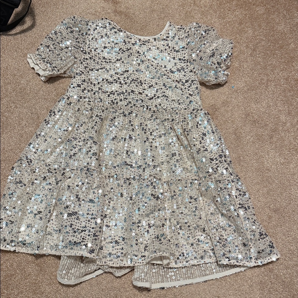 Cat & Jack Glittering Sequin Dress - Cream and Silver size S